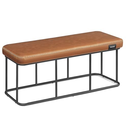VASAGLE EKHO Collection - Bench for Entryway Bedroom, Synthetic Leather with Stitching, Ottoman Bench with Steel Frame, Living Dining Room, Mid-Century Modern, Loads 660 lb, Forest Green ULO