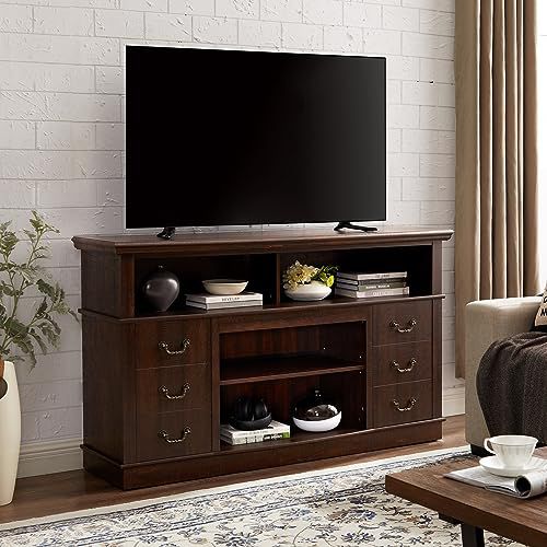 TV Cabinet for 65" TV: Tall Drawer-Like TV Stand | Rustic Farmhouse Media Entertainment Center with Storage Console and Adjustable Shelves for Living Room - Espresso 60 Inches Espresso