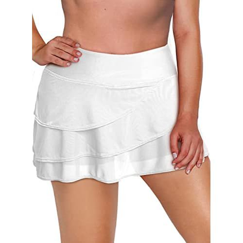 Aleumdr Women's Waistband Layered Swimdress Ruffle Swim Skirt Swimsuit Bottom(Available in Plus) plus-size 20 Plus Zzz White