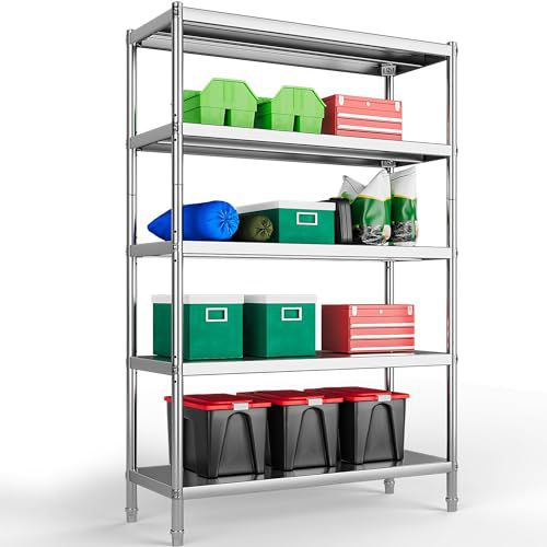 YITAHOME NSF Stainless Steel Shelving Unit 5 Tier, 48"*18"*72" Storage Shelves, Heavy Duty Shelf for Garage Kitchen Office Restaurant Warehouse