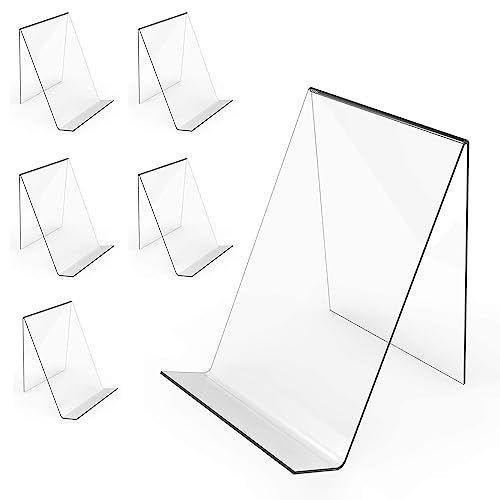 Boloyo Acrylic Book Stand Without Ledge ,6 Inch 6PC Clear Acrylic Display Easel Transparent Display Stand Holder Tablet Holder for Displaying Pictures,Books,Artworks, CDs