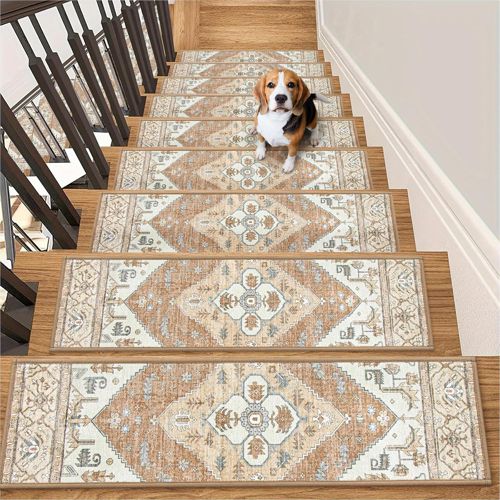 Lahome Stair Treads Non Slip 15 Pack 8" X 30" Stair Treads for Wooden Steps, Washable Self Adhesive Stair Runners Stain Resistant Stair Carpet, Edging Staircase for Kids Elders and Dogs (15p