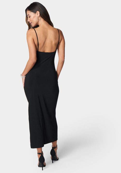 Cowl Neck Spaghetti Strap Slit Maxi