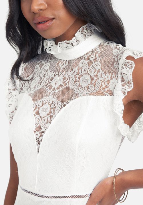 Ruffle Mock Neck Lace Dress