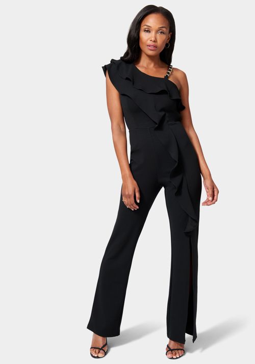 Knit Crepe Cascade Wide Leg Jumpsuit