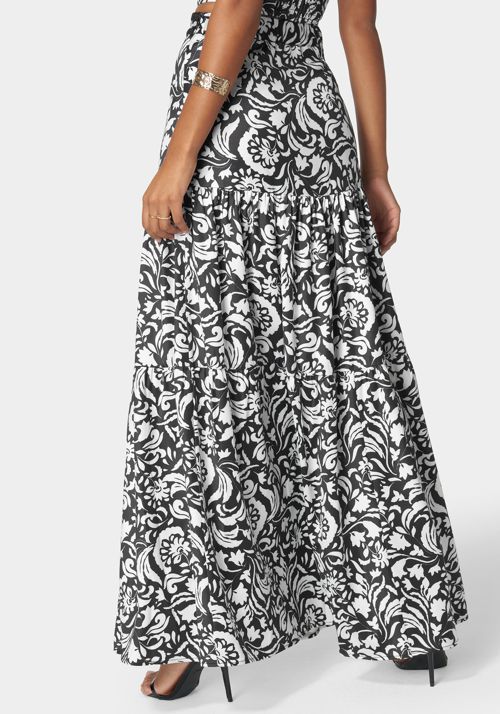 Contrast Braid Waist Tiered Flowly Maxi Skirt