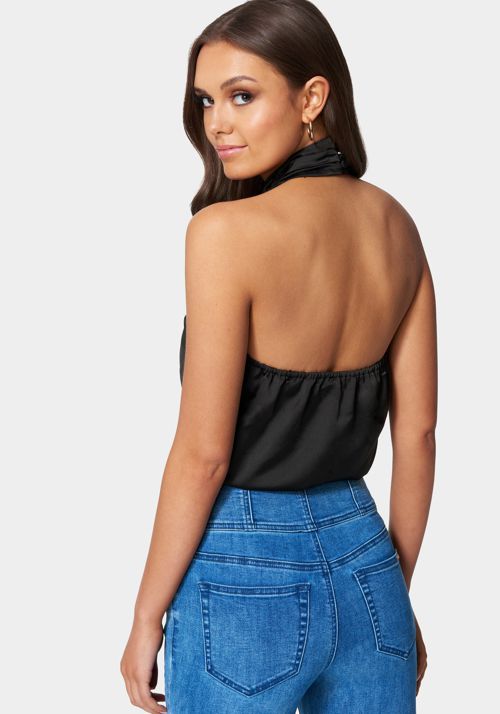 Mock Neck Keyhole Halter Bodysuit