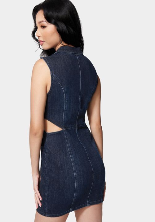 Front Zip Side Cut Out Denim Dress