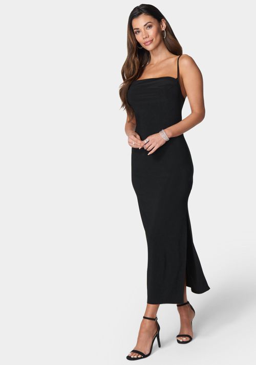 Cowl Neck Spaghetti Strap Slit Maxi