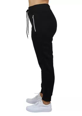 Galaxy by Harvic Women's Loose Fit Jogger Pants with Zipper Pockets, Black, Medium