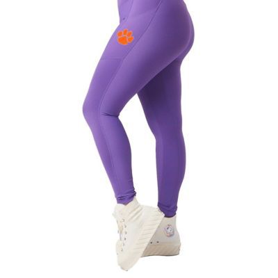 KadyLuxe NCAA Clemson Tigers 7/8 Mixed Media Pocket iLeggings, Purple, XL