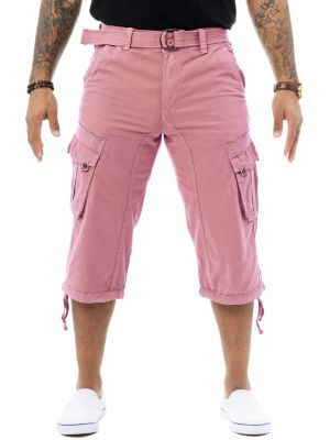 X RAY Mens Belted 18" Inseam Below Knee Long Cargo Shorts, Pink, 38