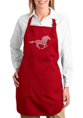 LA Pop Art Full Length Word Art Apron - Horse Breeds, Red