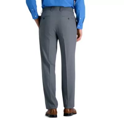 HaggarÂ® Men's Premium Comfort Tonal Windowpane Straight Fit Dress Pant, Grey, 33 x 30