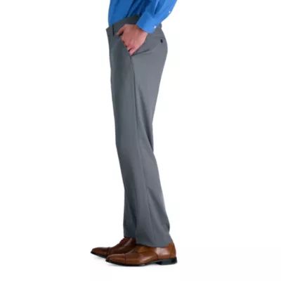 HaggarÂ® Men's Premium Comfort Tonal Windowpane Straight Fit Dress Pant, Grey, 33 x 30
