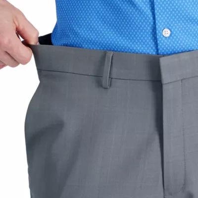 HaggarÂ® Men's Premium Comfort Tonal Windowpane Straight Fit Dress Pant, Grey, 33 x 30