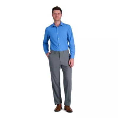 HaggarÂ® Men's Premium Comfort Tonal Windowpane Straight Fit Dress Pant, Grey, 33 x 30