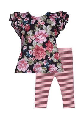 Bonnie Jean Baby Girls Floral Stripe Knit Leggings Set