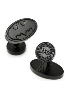 DC COMICS Men's Satin Black Batman Logo Cufflinks