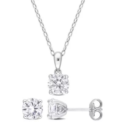 Belk & Co White Topaz Pendant with Chain and Earrings 2-Piece Set in Sterling Silver