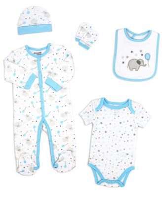 necessities by tendertyme Baby Boys Elephants and Balloons Layette, 5 Piece Set, Baby Blue, 0 - 3 Months