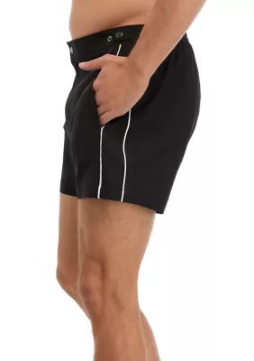Michael Kors Men's Solid Piped Swim Trunks, Black, 2XL