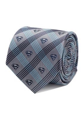 DC COMICS Men's Superman Gray Plaid Tie