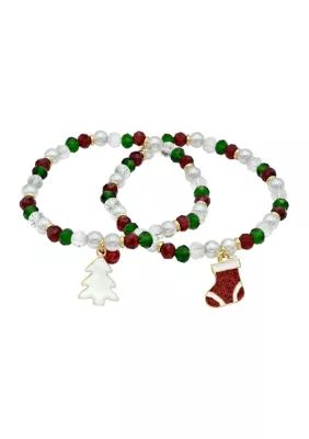 Belk Christmas Stocking Beaded Charm Bracelet Set