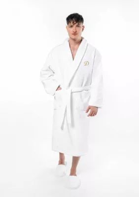 Linum Home Textiles Personalized Unisex Anovia Velour Bathrobe, L/XL
