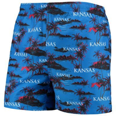 FOCO Men's NCAA Kansas Jayhawks Island Palm Swim Trunks, Large