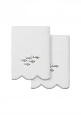 Linum Home Textiles Fish School Scallop 2PC Embellished Hand Towel Set