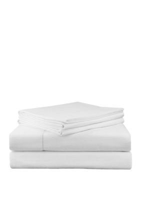 Pointehaven Super Heavy Weight Cotton Sheet Set, White, Full