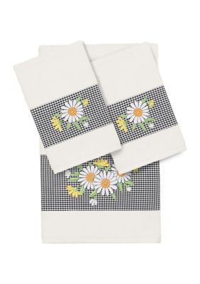 Linum Home Textiles DAISY 3PC Embellished Towel Set, Bath Towel