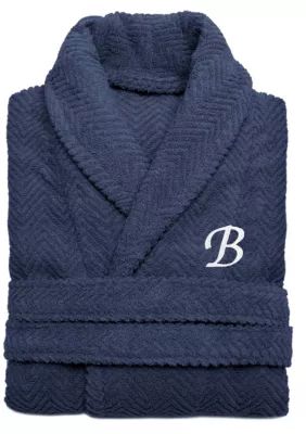Linum Home Textiles Personalized Unisex Herringbone Bathrobe, L/XL