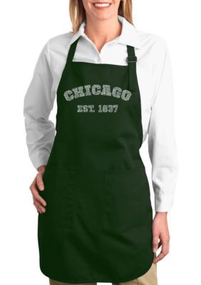 LA Pop Art Full Length Word Art Apron - Chicago 1837, Green