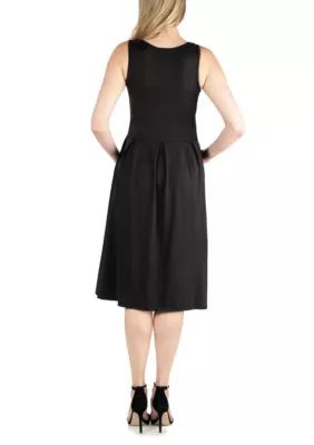 24seven Comfort Apparel Women's Fit and Flare Sleeveless Maternity Midi Dress with Pockets, Black, Medium