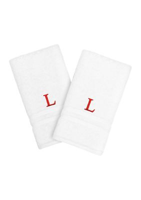 Linum Home Textiles Personalized Denzi Hand Towels (Set of 2) in Red Font, White