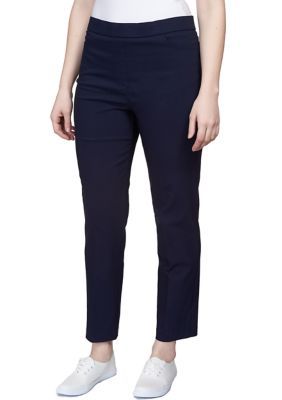 Alfred Dunner Women's Petite Classic Allure Stretch Pull On Average Pants, Navy Blue, 12P