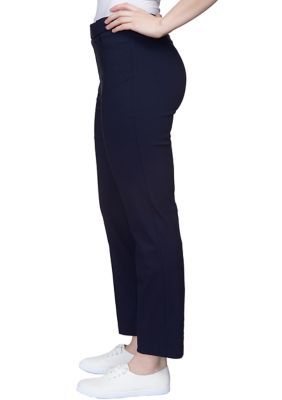 Alfred Dunner Women's Petite Classic Allure Stretch Pull On Average Pants, Navy Blue, 12P