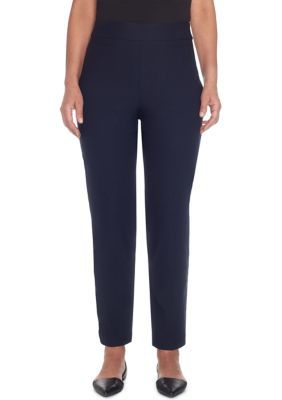 Alfred Dunner Women's Petite Classic Allure Stretch Pull On Average Pants, Navy Blue, 12P