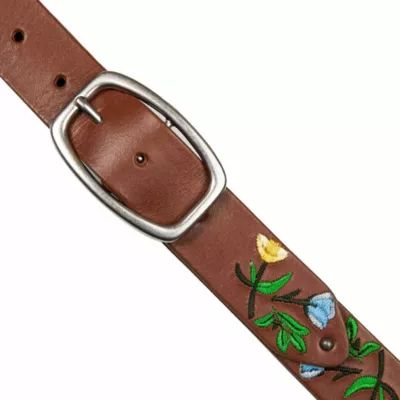 Lucky Brand Women's Embroidered Floral Leather Belt, Tan, Large