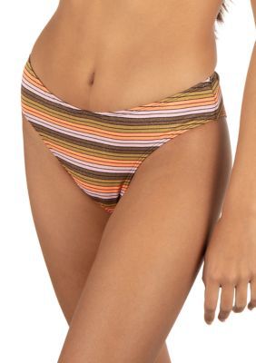 Hurley Women's Sunset Stripe Mid Rise Cheeky Swim Bottoms, Small