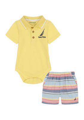 Nautica Baby Boys Polo Bodysuit and Printed Shorts Set