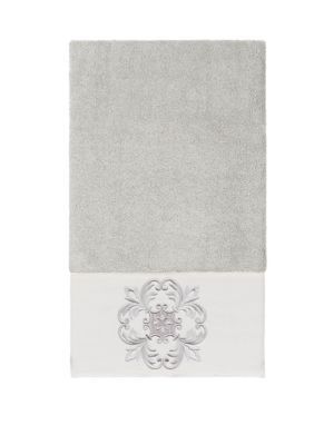 Linum Home Textiles Alyssa Embellished Bath Towel, Gray, Hand Towel