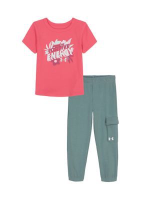 Under Armour Toddler Girls Short Sleeve and Cargo Pant Set, Pink, 3T