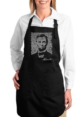 LA Pop Art Full Length Word Art Apron - Abraham Lincoln- Gettysburg Address, Black