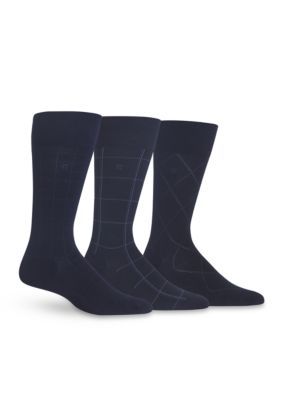 Chaps Men's Windowpane Dress Socks 3-Pack, Navy Blue, M (10-13)
