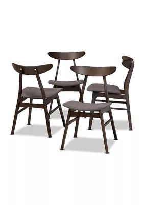 Baxton Studio Britte Mid-Century Modern Dark Grey Fabric Upholstered Dark Oak Brown Finished 4-Piece Wood Dining Chair Set