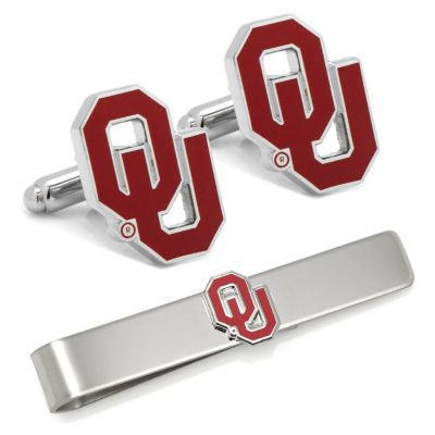 Cufflinks Inc Men's NCAA University of Oklahoma Cufflinks and Tie Bar Gift Set, Red, 57 Long