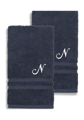 Linum Home Textiles 2PC Denzi Hand Towel Set, Navy Blue
